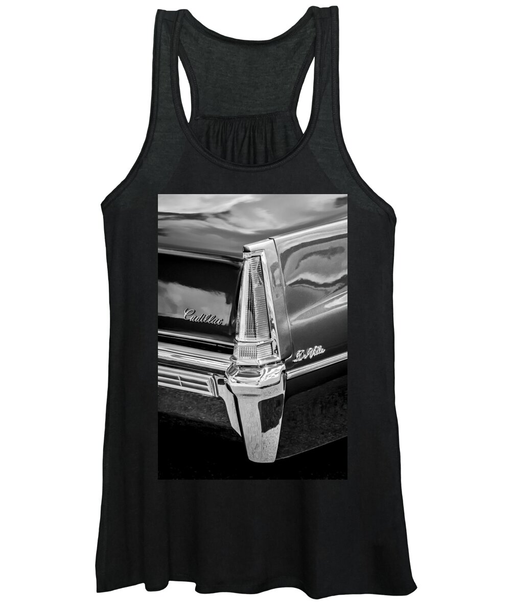 1969 Cadillac Deville Taillight Emblems Women's Tank Top featuring the photograph 1969 Cadillac DeVille Taillight Emblems -0890bw by Jill Reger