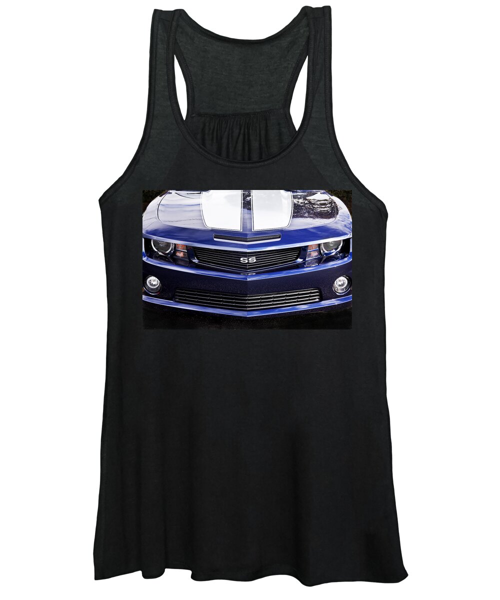 Camaro Women's Tank Top featuring the photograph 2012 Camaro Blue and White SS Camaro by Rich Franco