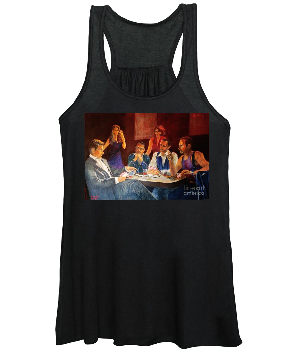 Four-man-at-the Pokertable--painting Women's Tank Top featuring the painting Pokertable by Dagmar Helbig