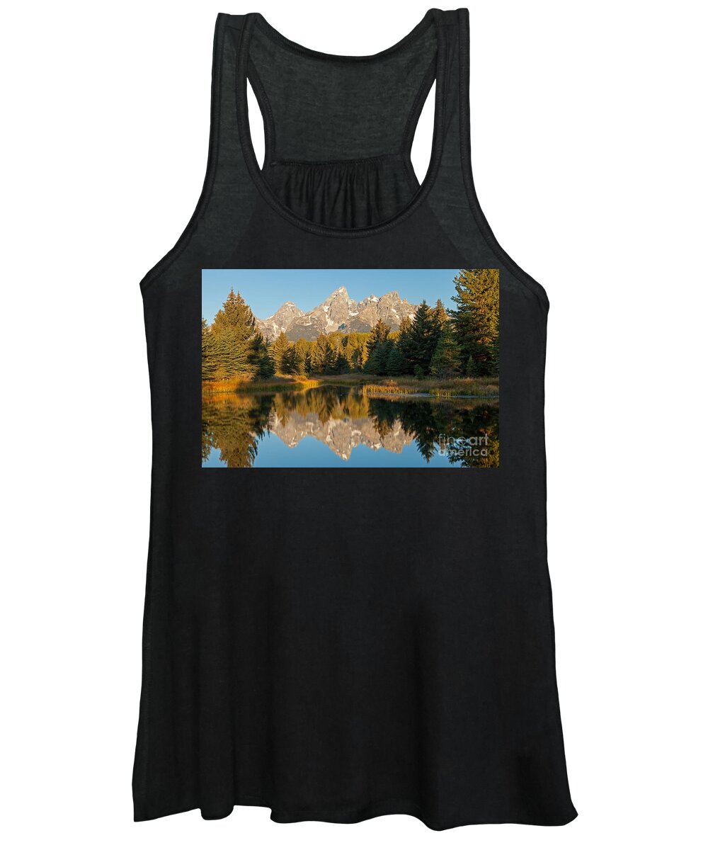 Autumn Women's Tank Top featuring the photograph The Grand Tetons Schwabacher Landing Grand Teton National Park #1 by Fred Stearns