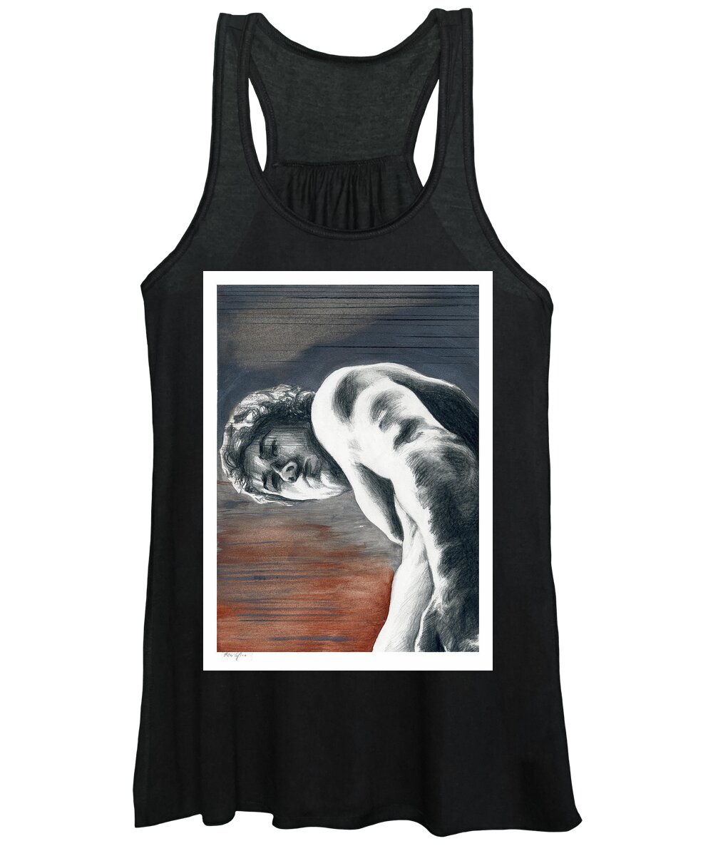 Pencil Art Women's Tank Top featuring the painting A Boy Named Sideways by Rene Capone