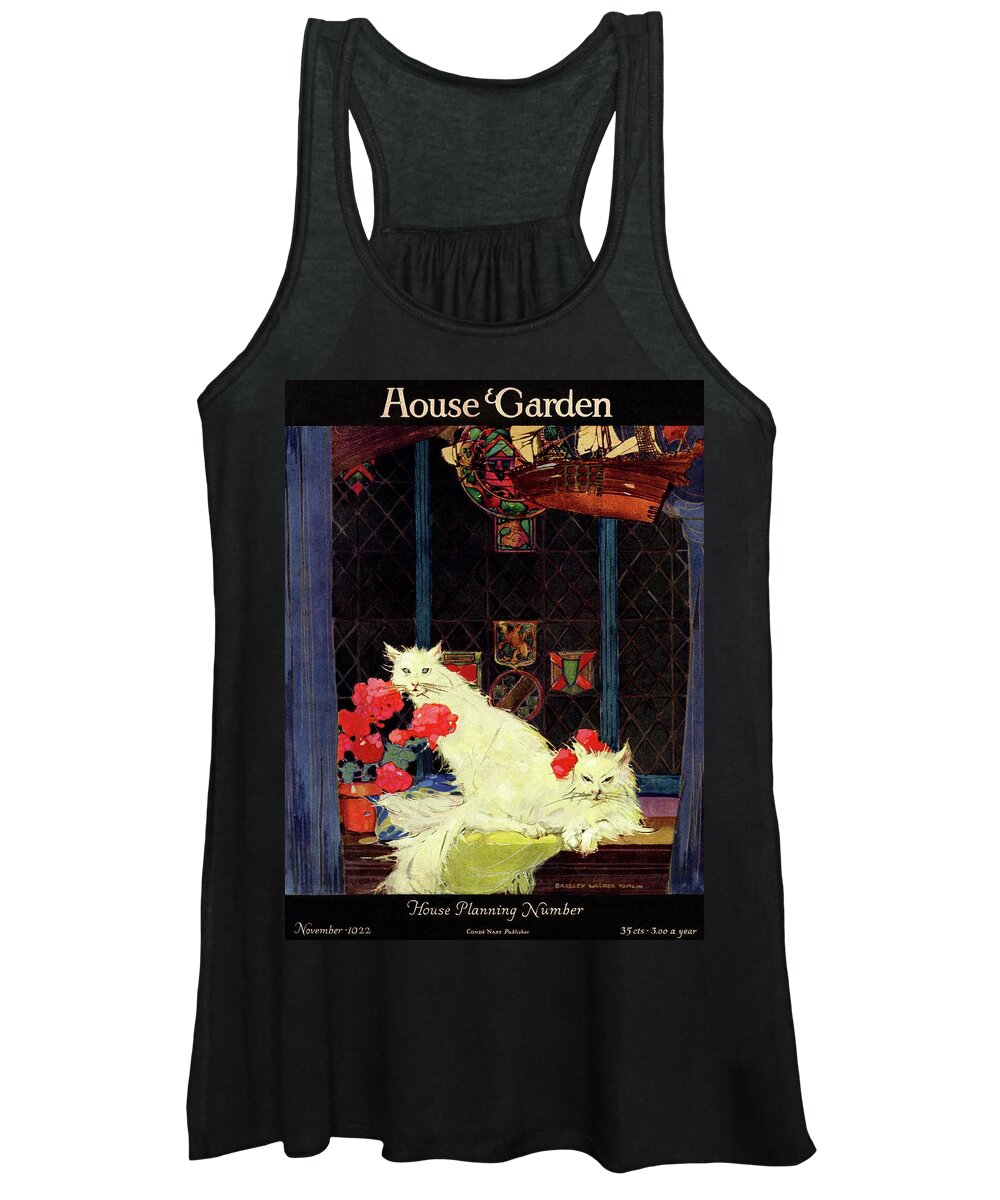 Illustration Women's Tank Top featuring the photograph A House And Garden Cover Of White Cats by Bradley Walker Tomlin