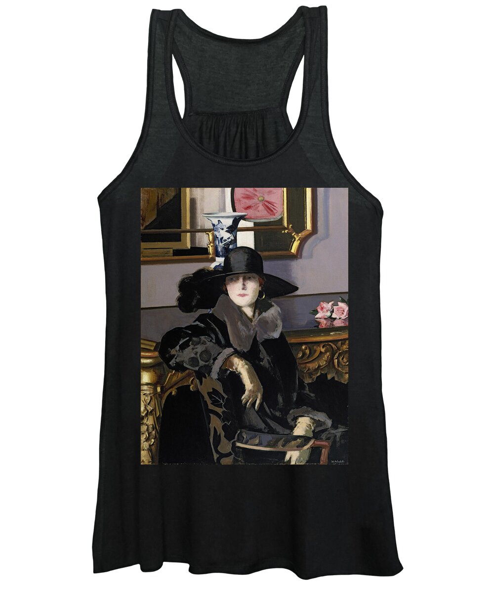 Female Women's Tank Top featuring the painting A Lady In Black by Francis Campbell Boileau Cadell