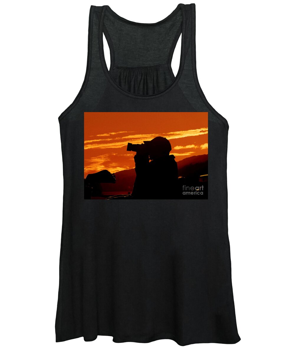 Sunset Women's Tank Top featuring the photograph A Photographer Enjoying His Work by Kathy Baccari