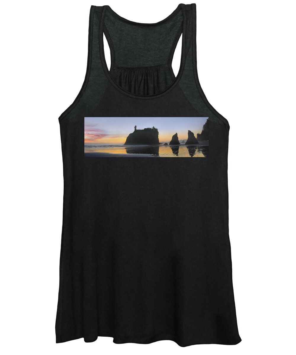 Feb0514 Women's Tank Top featuring the photograph Abby Island And Seastacks At Sunset by Tim Fitzharris