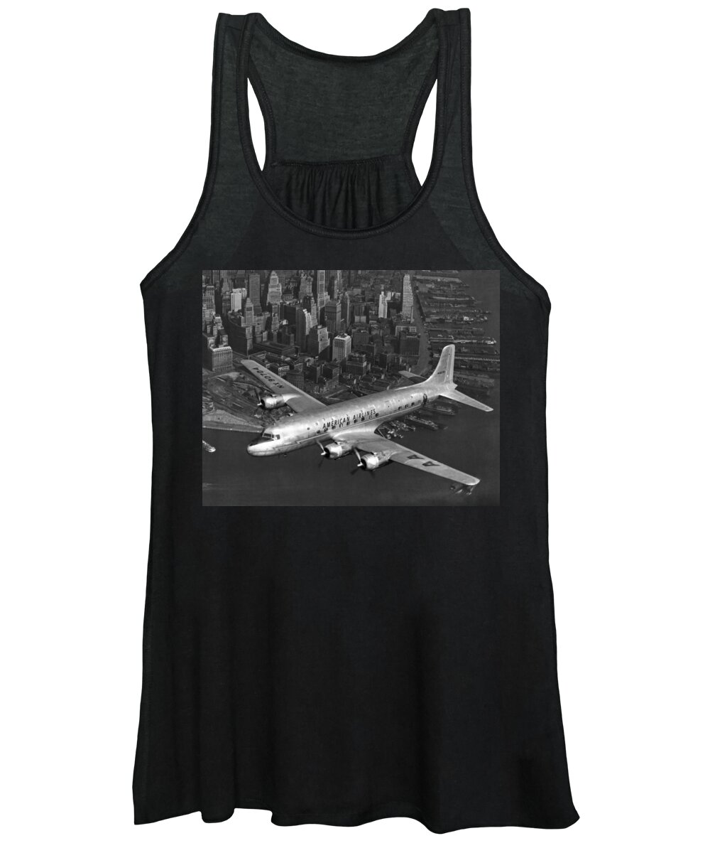 1940's Women's Tank Top featuring the photograph American DC-6 Flying Over NYC by Underwood Archives