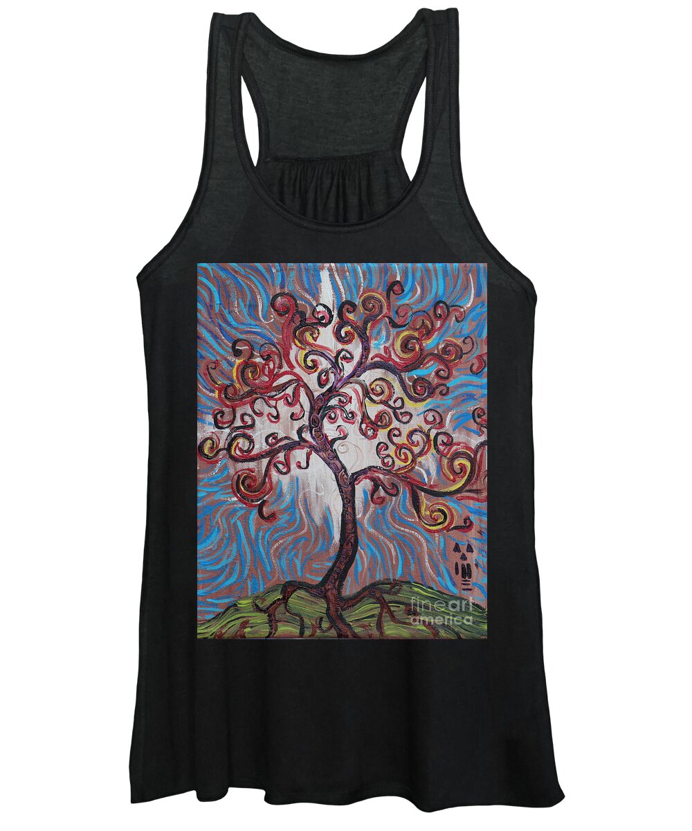 Squiggle Women's Tank Top featuring the painting An Enlightened Tree by Stefan Duncan