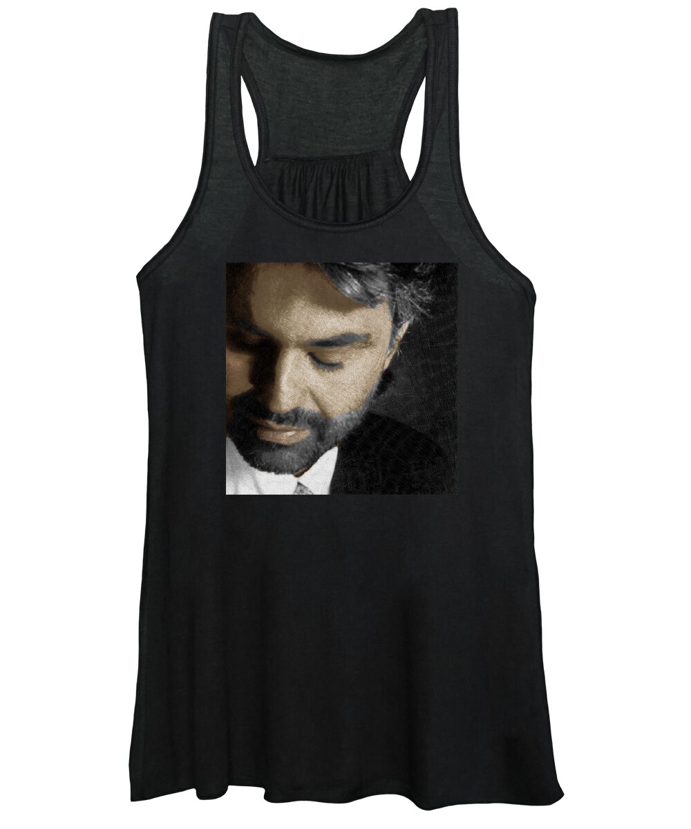 Andrea Bocelli Women's Tank Top featuring the painting Andrea Bocelli And Square by Tony Rubino