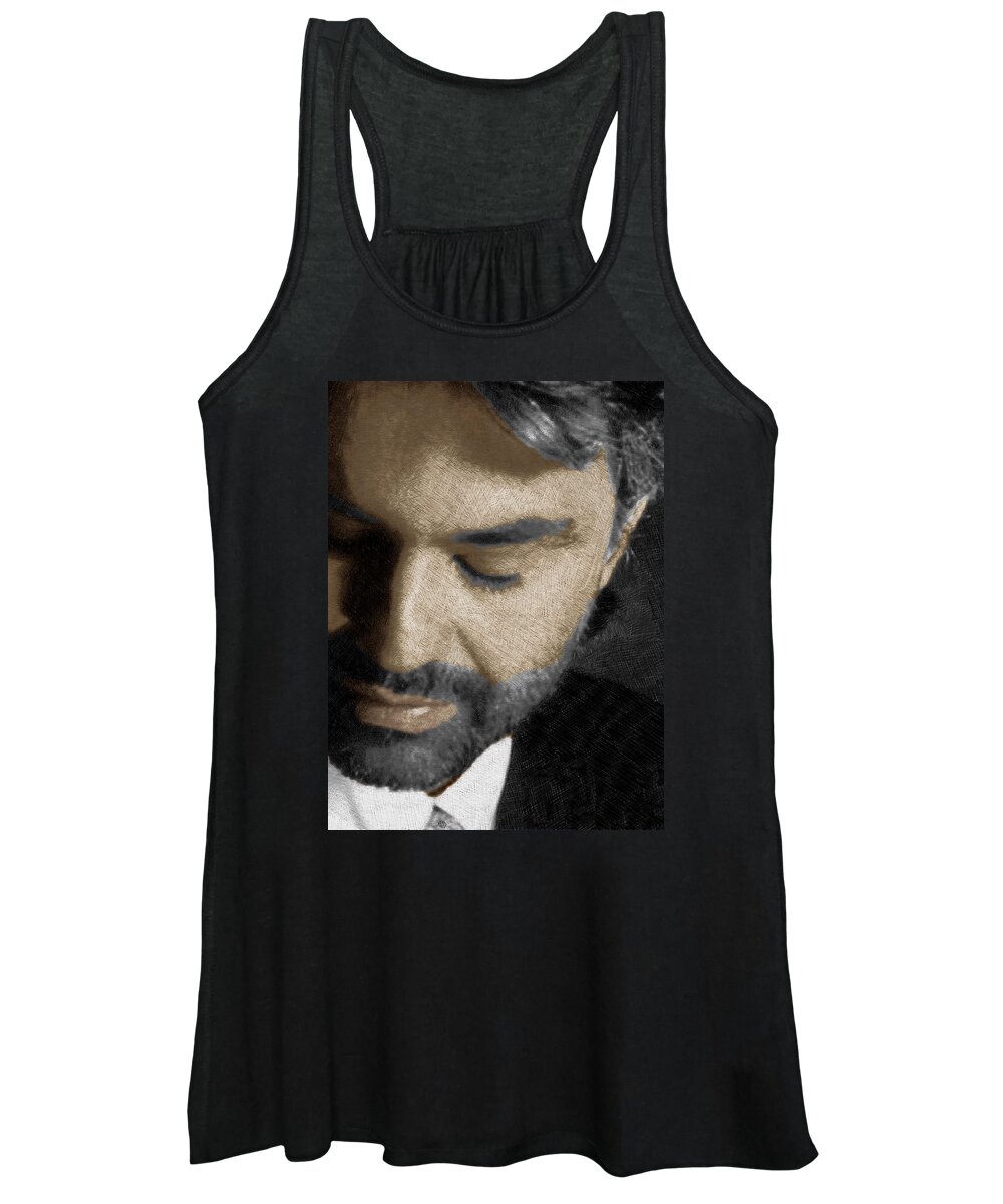 Andrea Bocelli Women's Tank Top featuring the painting Andrea Bocelli And Vertical by Tony Rubino