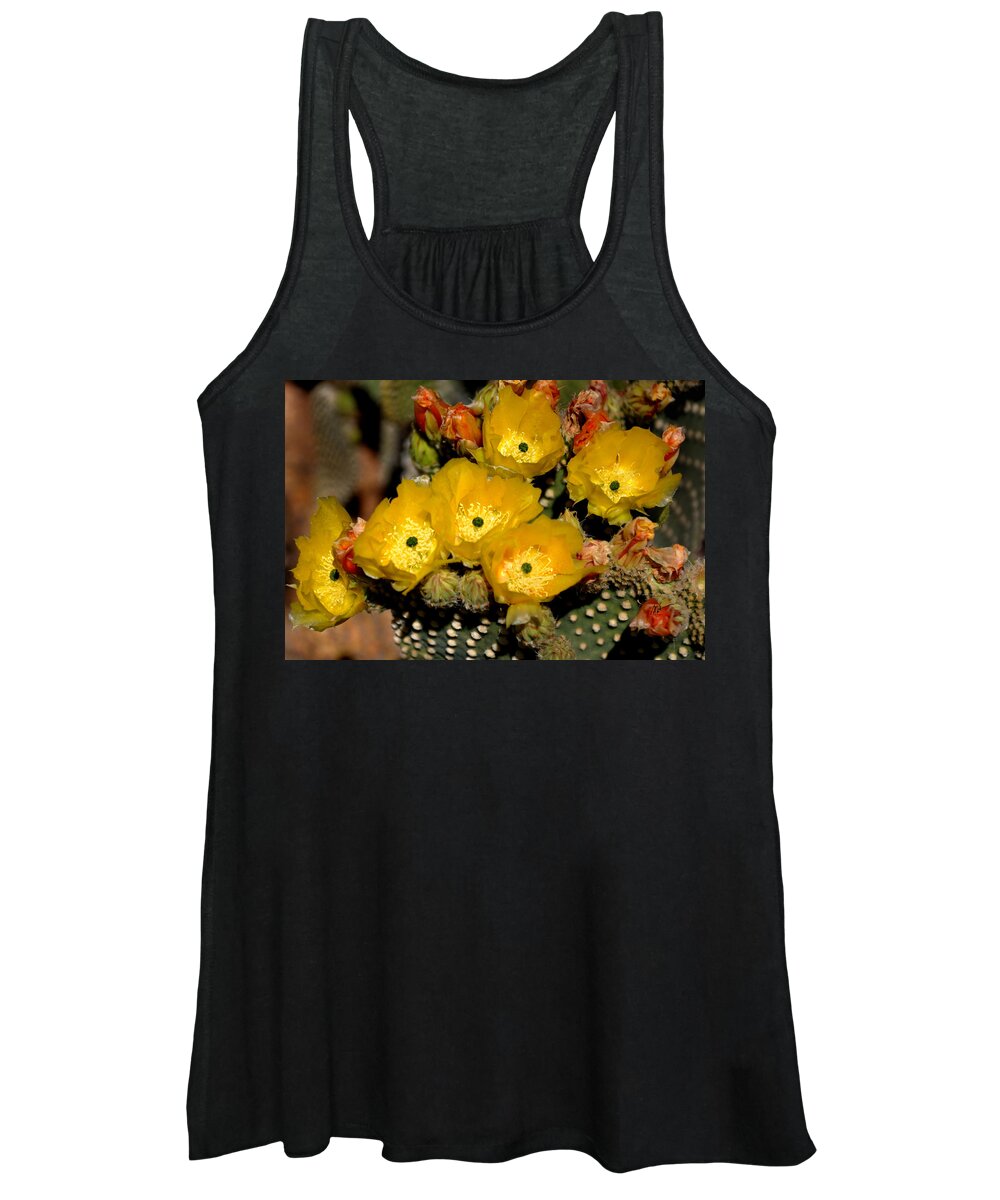 Arizona Women's Tank Top featuring the photograph Arizona Prickly Pear Cactus Flowers - Greeting Card by Mark Valentine