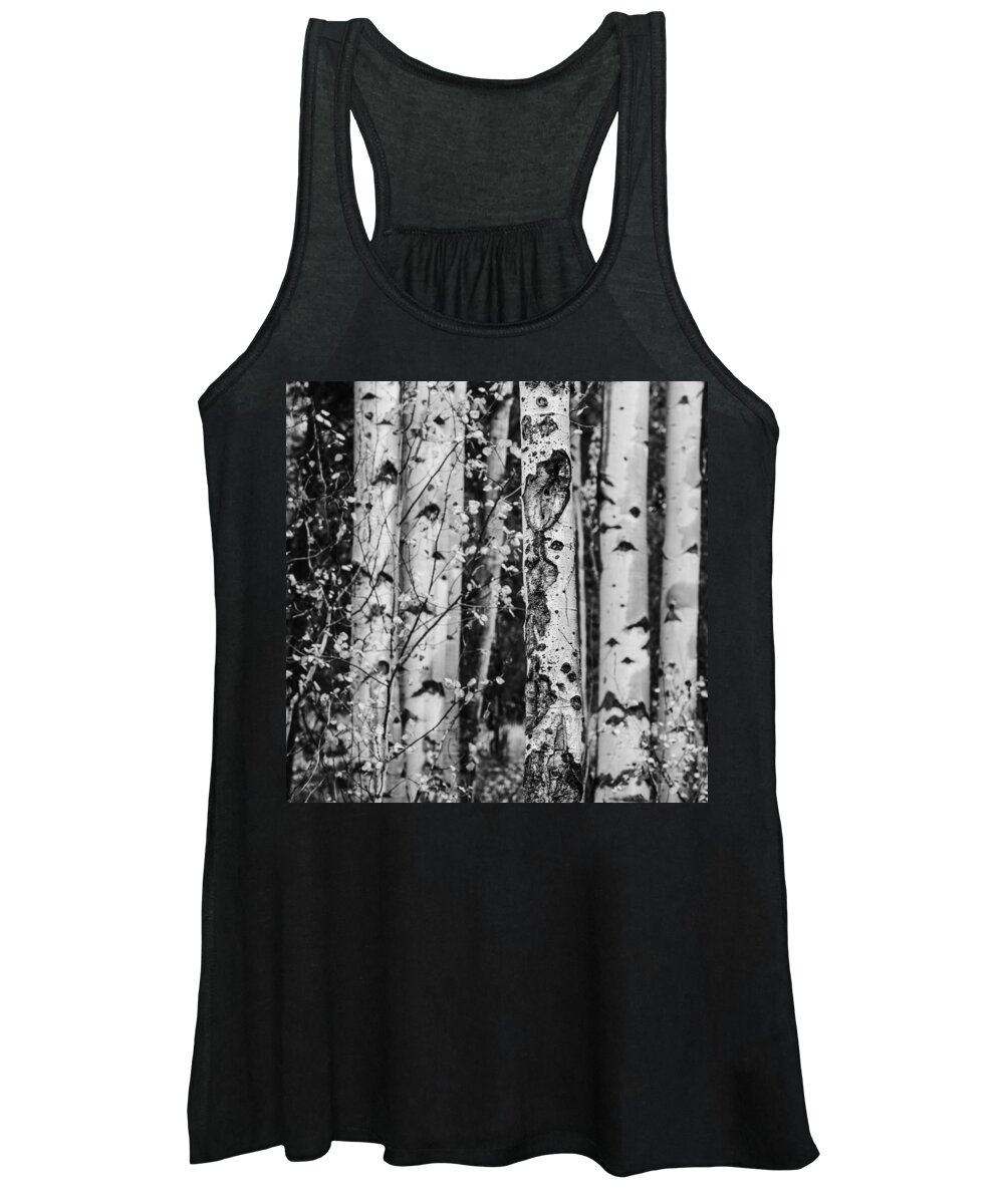 Aspen Tree Women's Tank Top featuring the photograph Aspen trees in black and white by Vishwanath Bhat