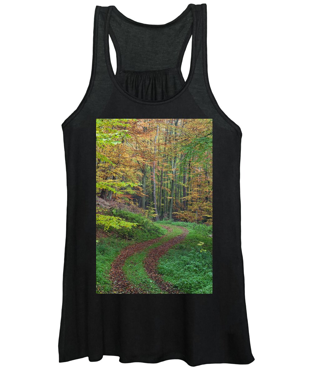 Feb0514 Women's Tank Top featuring the photograph Autumn Forest Trail Lower Saxony Germany by Duncan Usher