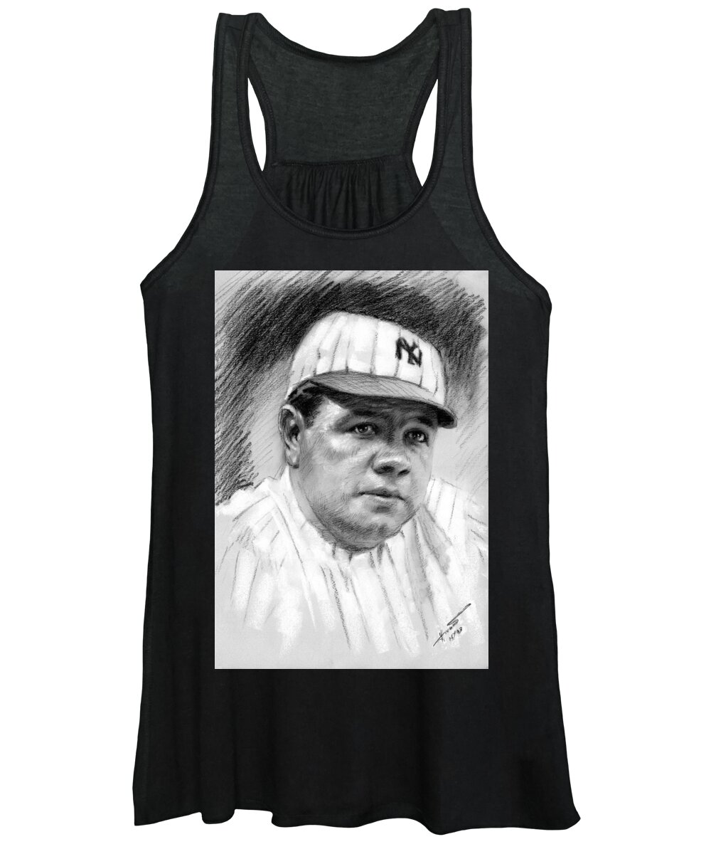Baseball Player Women's Tank Top featuring the drawing Babe Ruth by Viola El