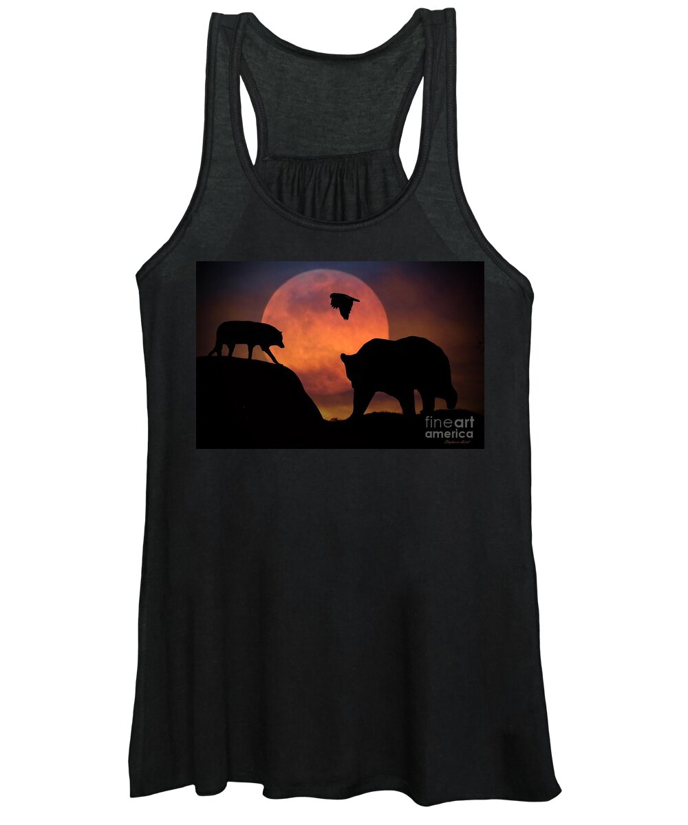 Bear Women's Tank Top featuring the photograph Bear Wolf and Hawk by Stephanie Laird