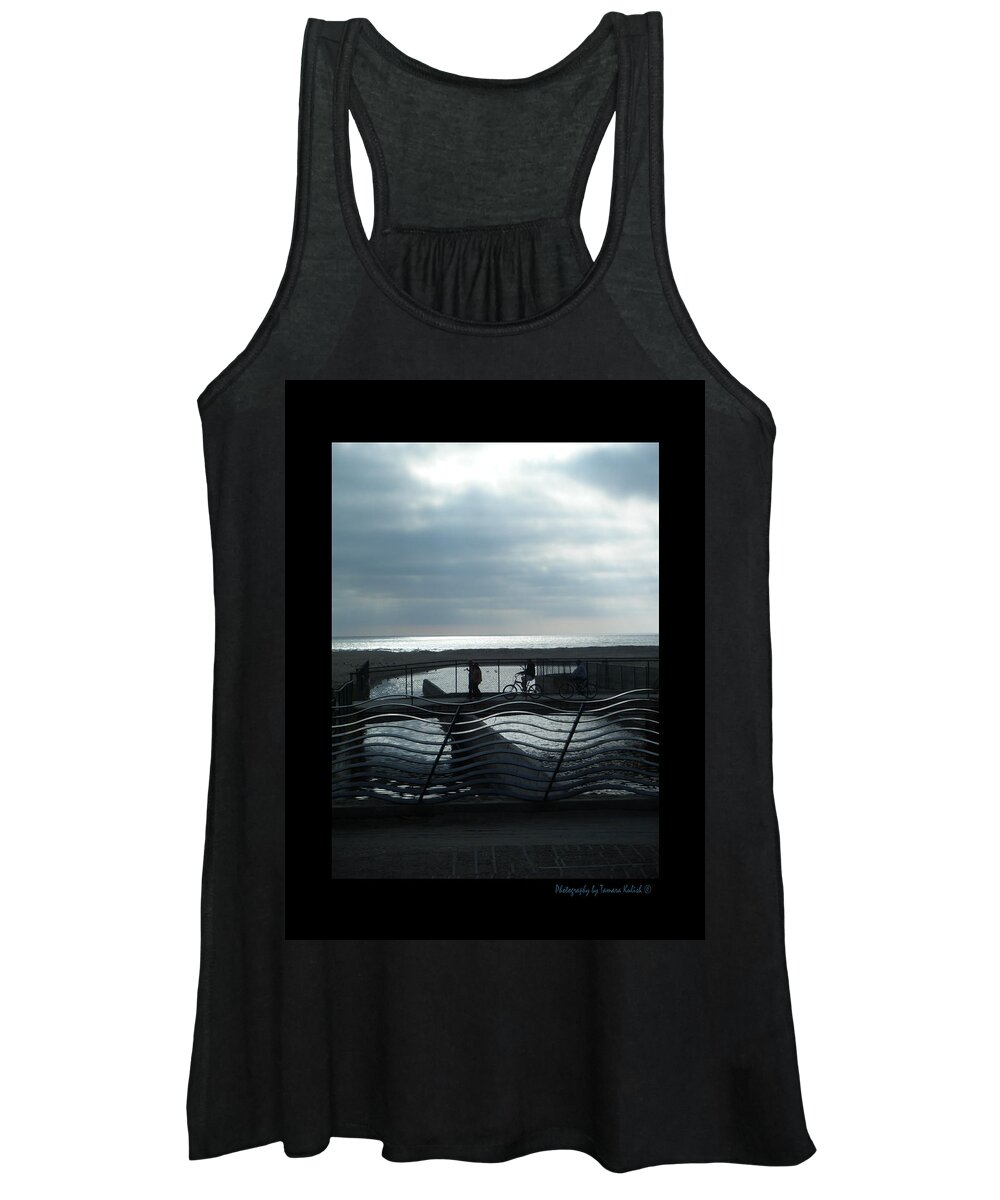 California Women's Tank Top featuring the photograph Bicyclist Riding on Bridge on Venice Beach by Tamara Kulish