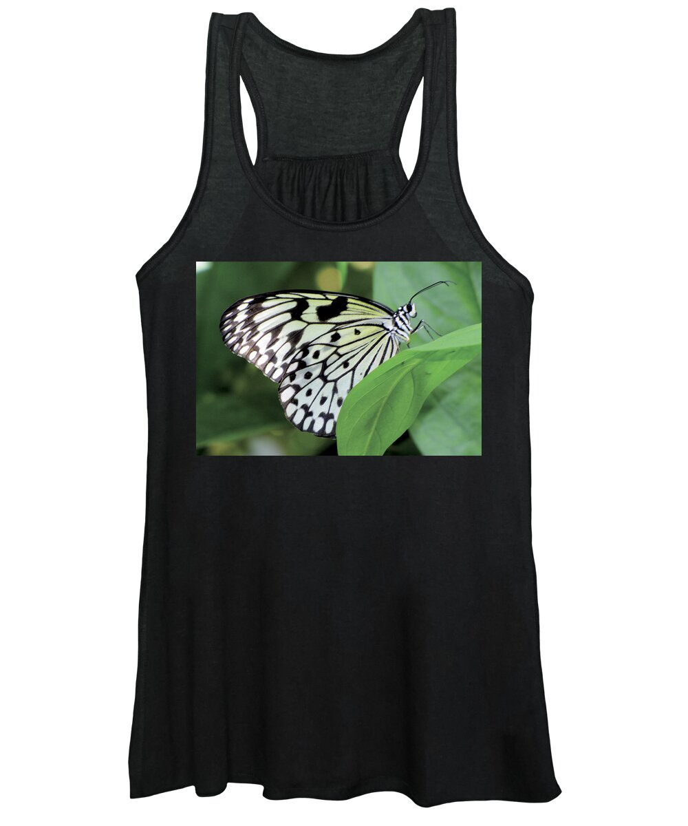 Butterfly Women's Tank Top featuring the digital art Black and White Butterfly by Bob Slitzan