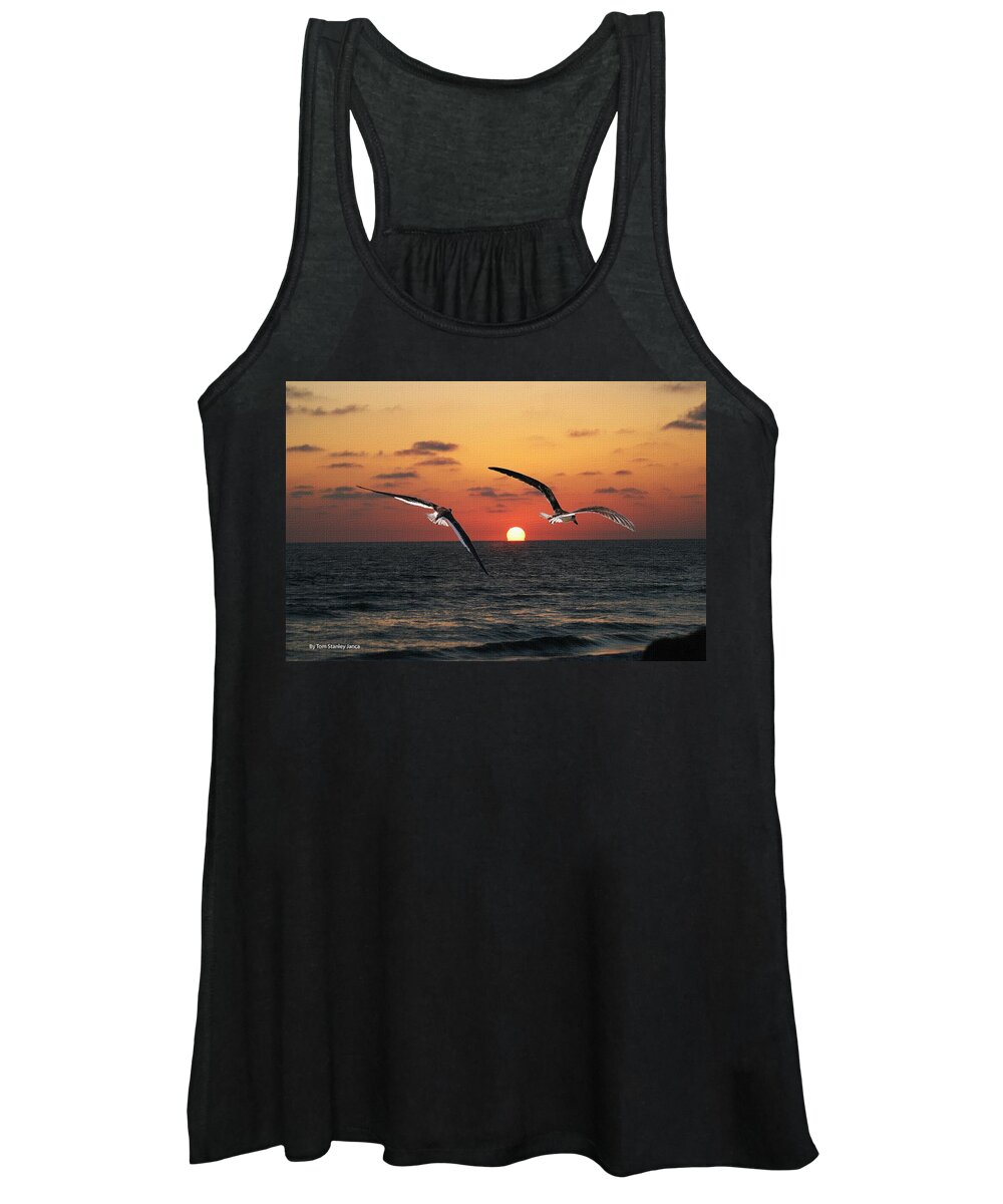 Black Skimmers Women's Tank Top featuring the photograph Black Skimmers At Sunset by Tom Janca