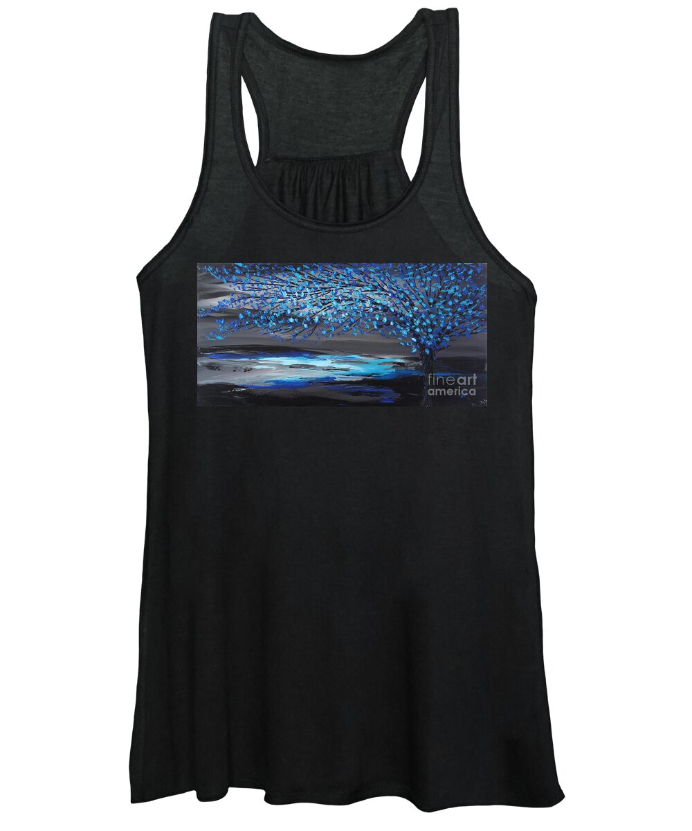 Contemporary Paintings Women's Tank Top featuring the painting Blooming in the Moon light by Preethi Mathialagan