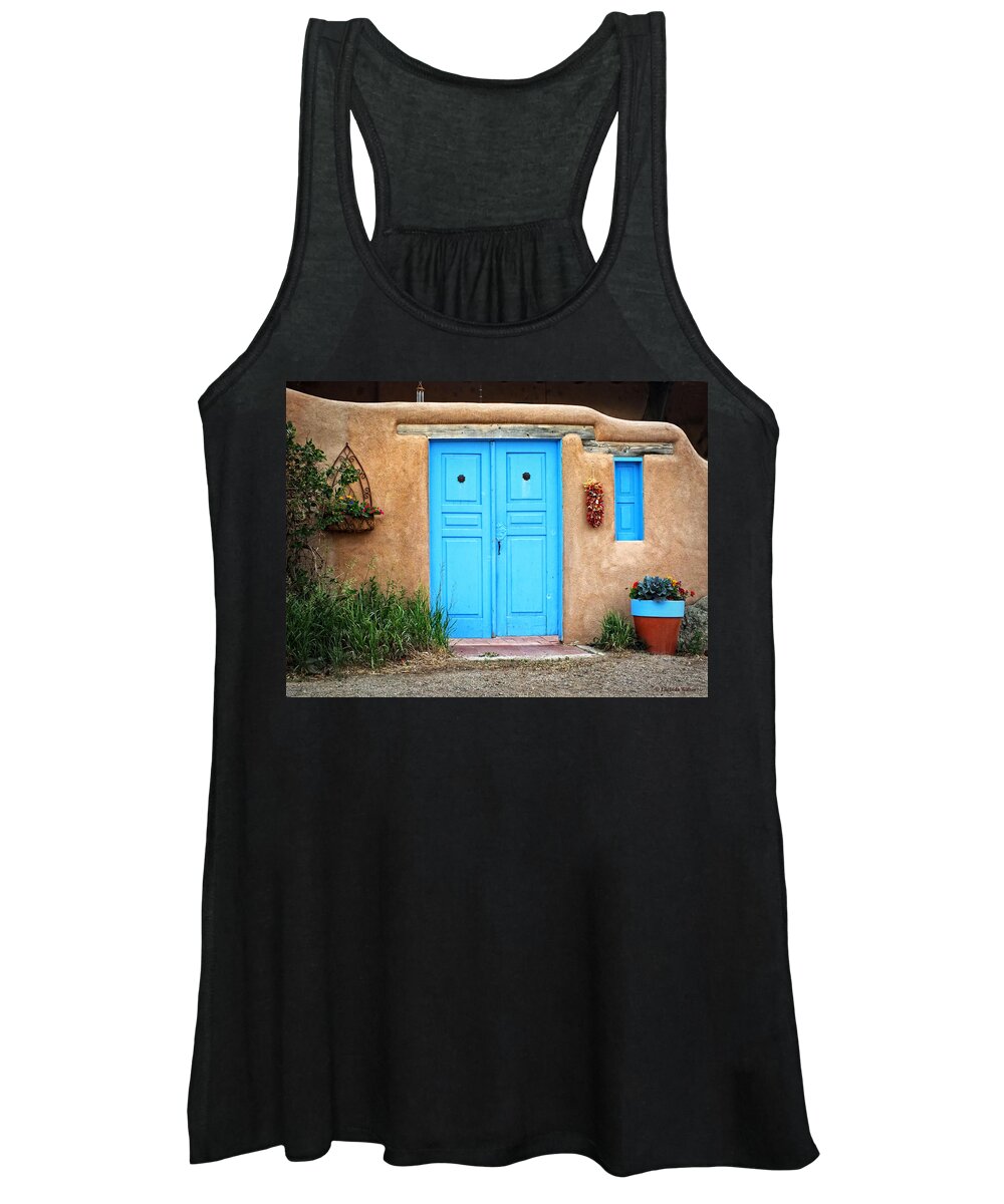 Lucinda Walter Women's Tank Top featuring the photograph Blue Doors of Taos by Lucinda Walter