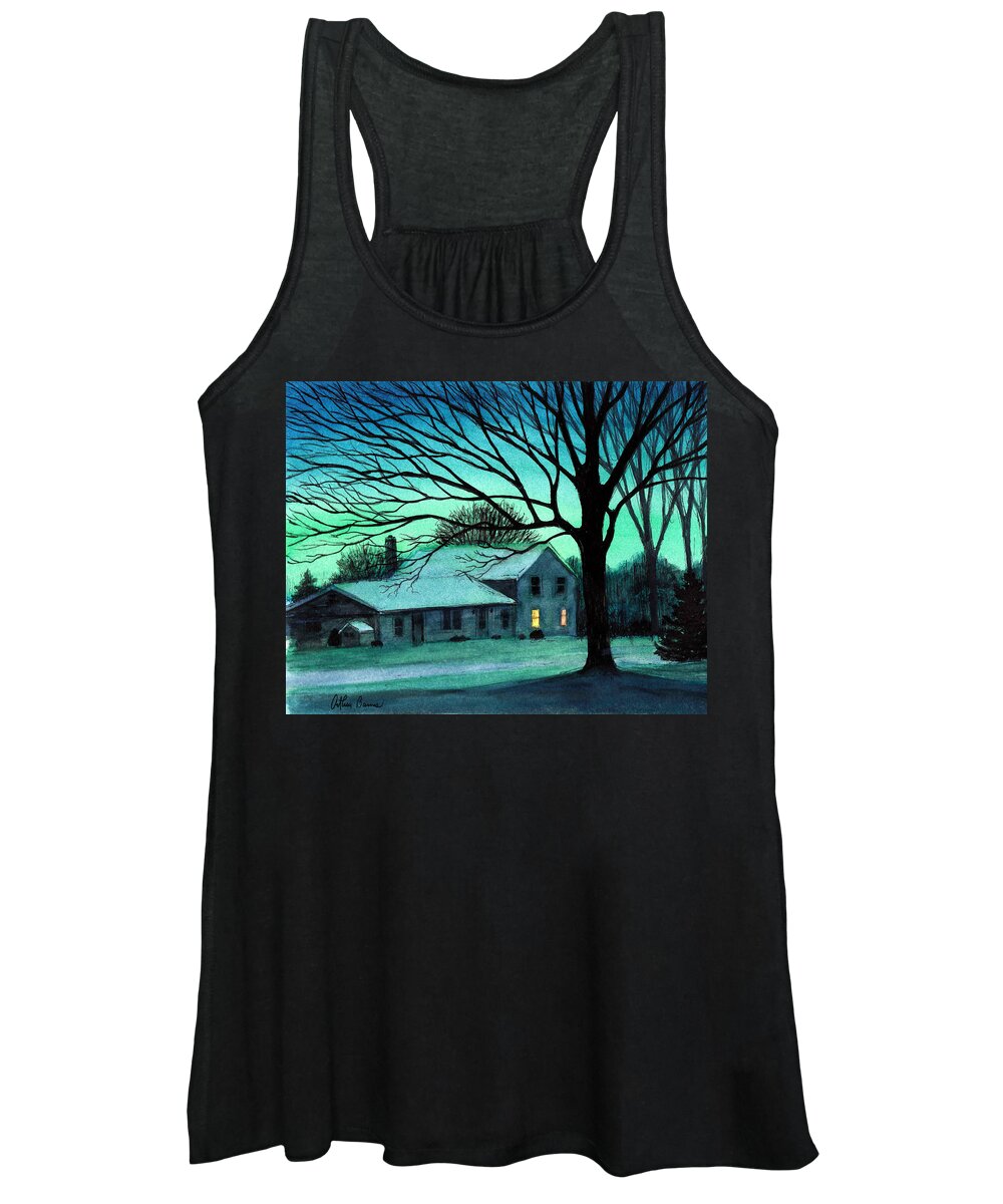 Landscape Women's Tank Top featuring the painting Blue Green Evening by Arthur Barnes
