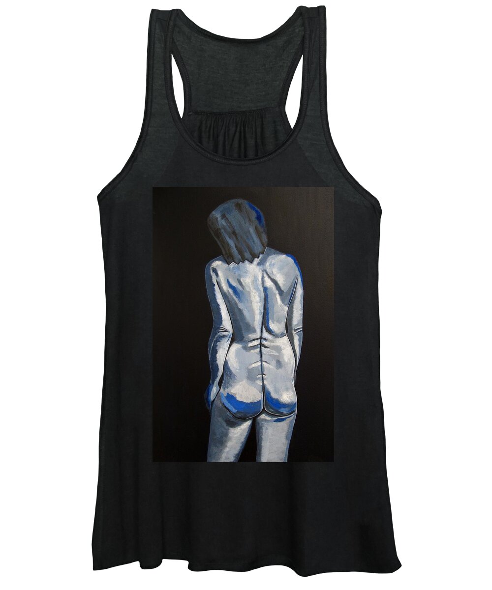 Nude Painting Women's Tank Top featuring the painting Blue Nude self portrait by Sandra Marie Adams