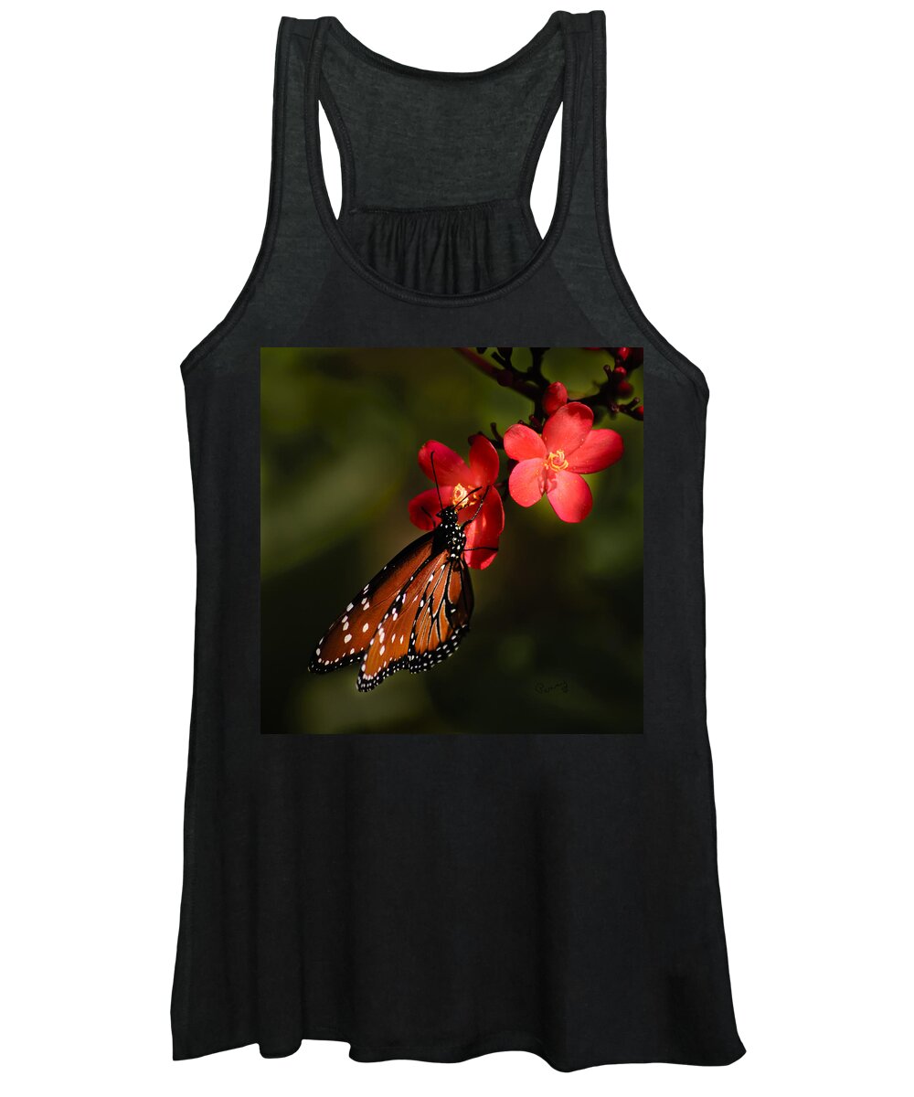 Butterfly Women's Tank Top featuring the photograph Butterfly on Red Blossom by Penny Lisowski