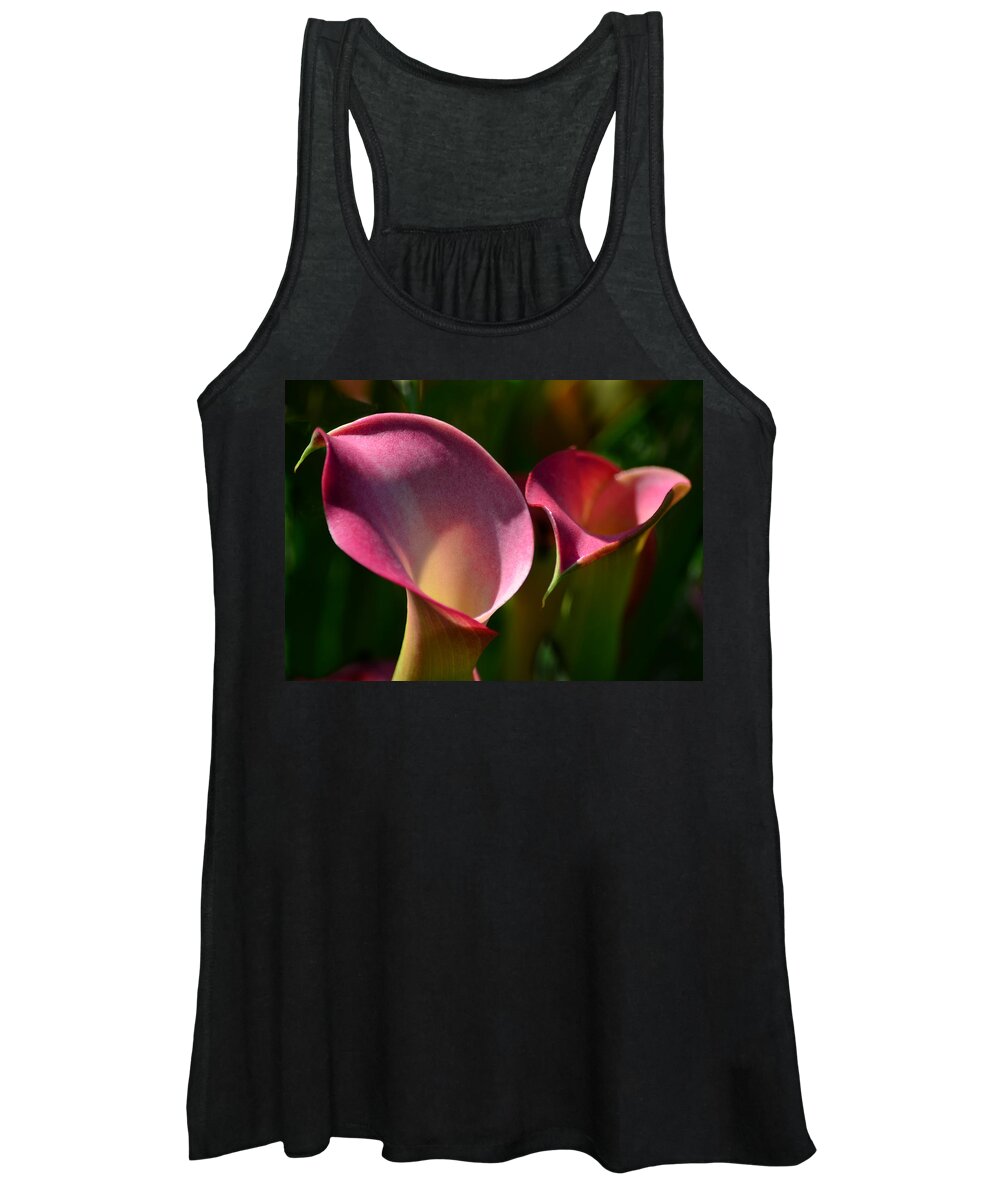 Cala Lilies Women's Tank Top featuring the photograph Cala Lilies Light And Shadow by Sandi OReilly