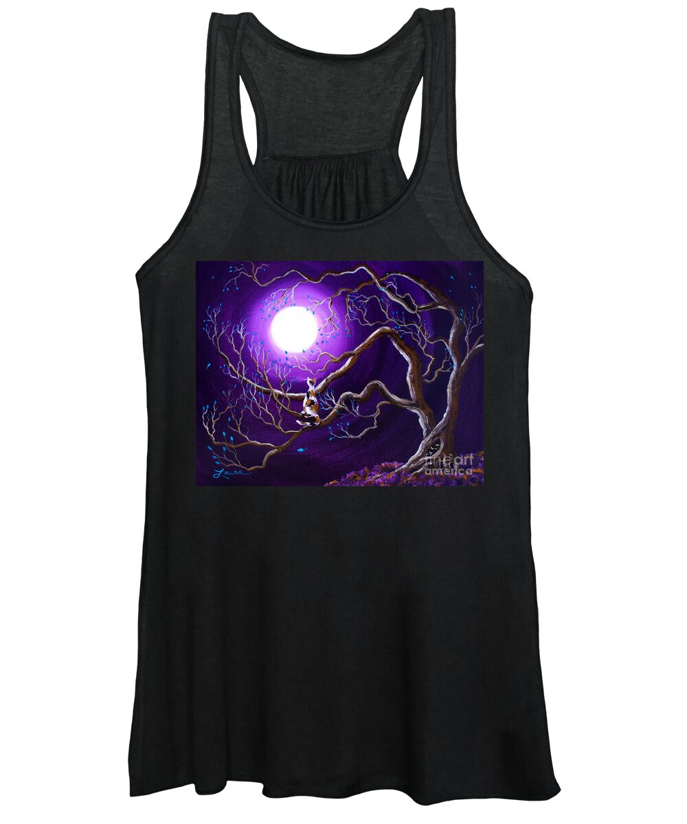 Landscape Women's Tank Top featuring the painting Calico Cat in Haunted Tree by Laura Iverson