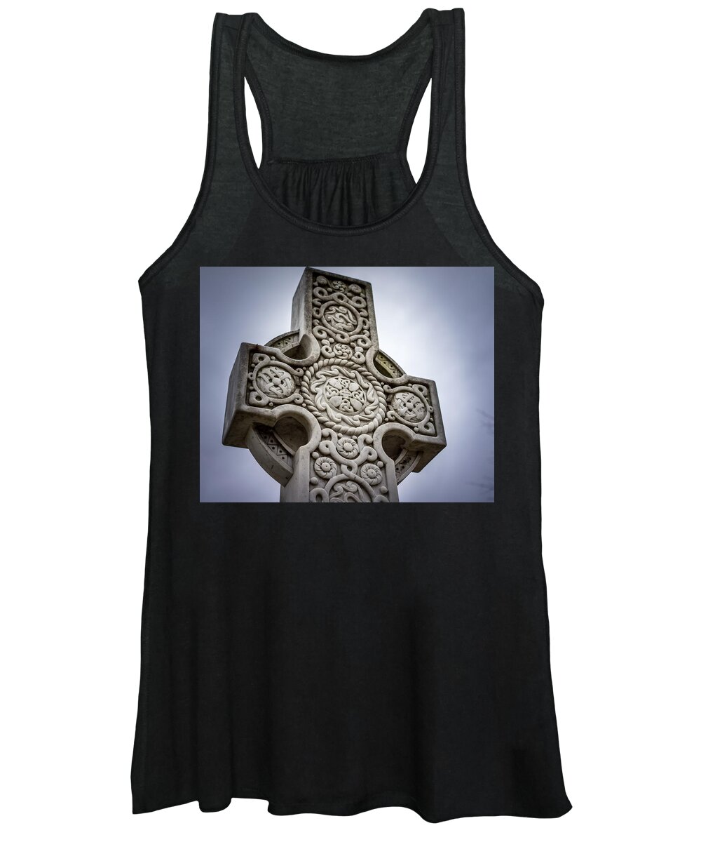 Celtic Women's Tank Top featuring the photograph Celtic Cross Tomb Stone by Brett Engle