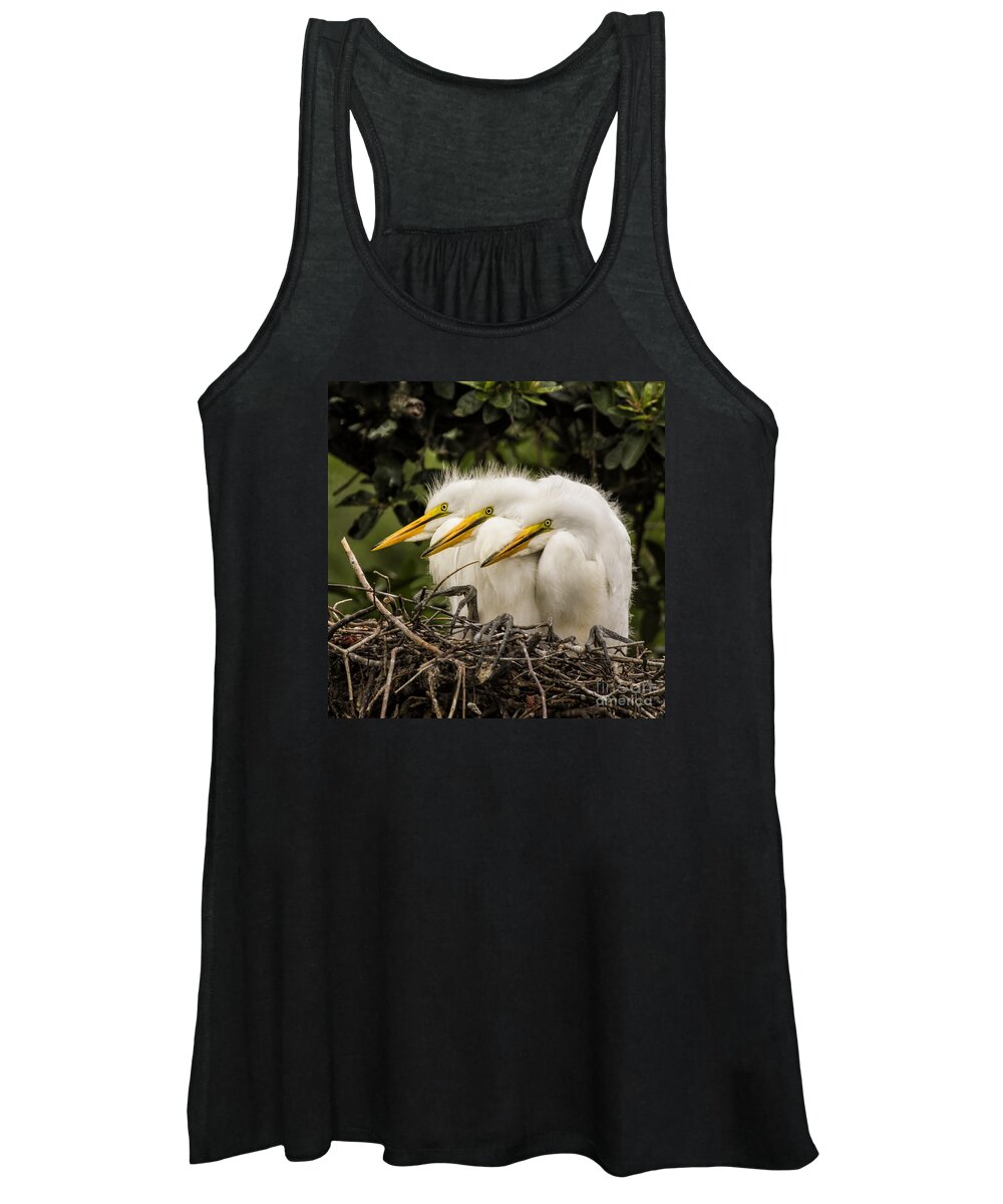 Egret Women's Tank Top featuring the photograph Chow Line by Priscilla Burgers