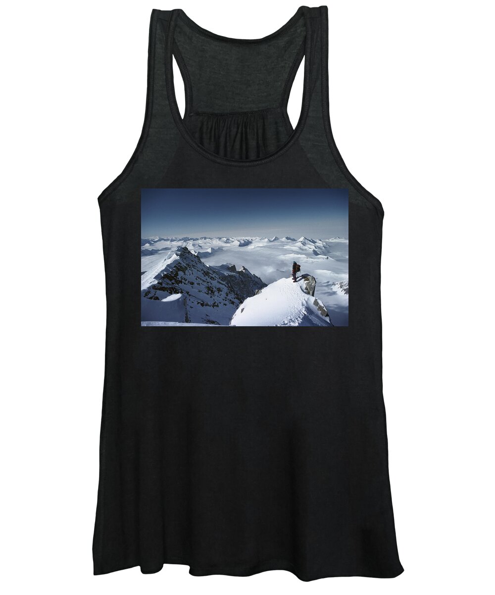Feb0514 Women's Tank Top featuring the photograph Climber On The Summit Of Mt Shinn by Colin Monteath