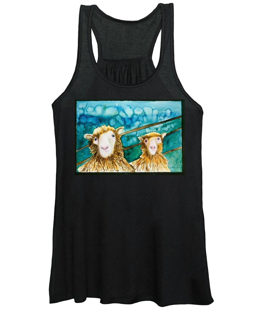 Sheep Women's Tank Top featuring the painting Cloning Around by Sherry Harradence