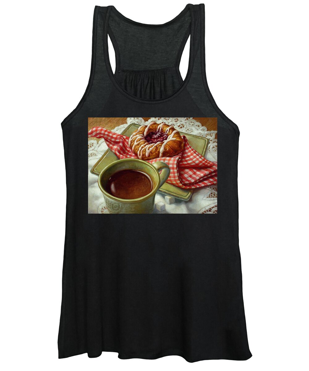 Food And Beverage Women's Tank Top featuring the painting Coffee and Danish by Mia Tavonatti