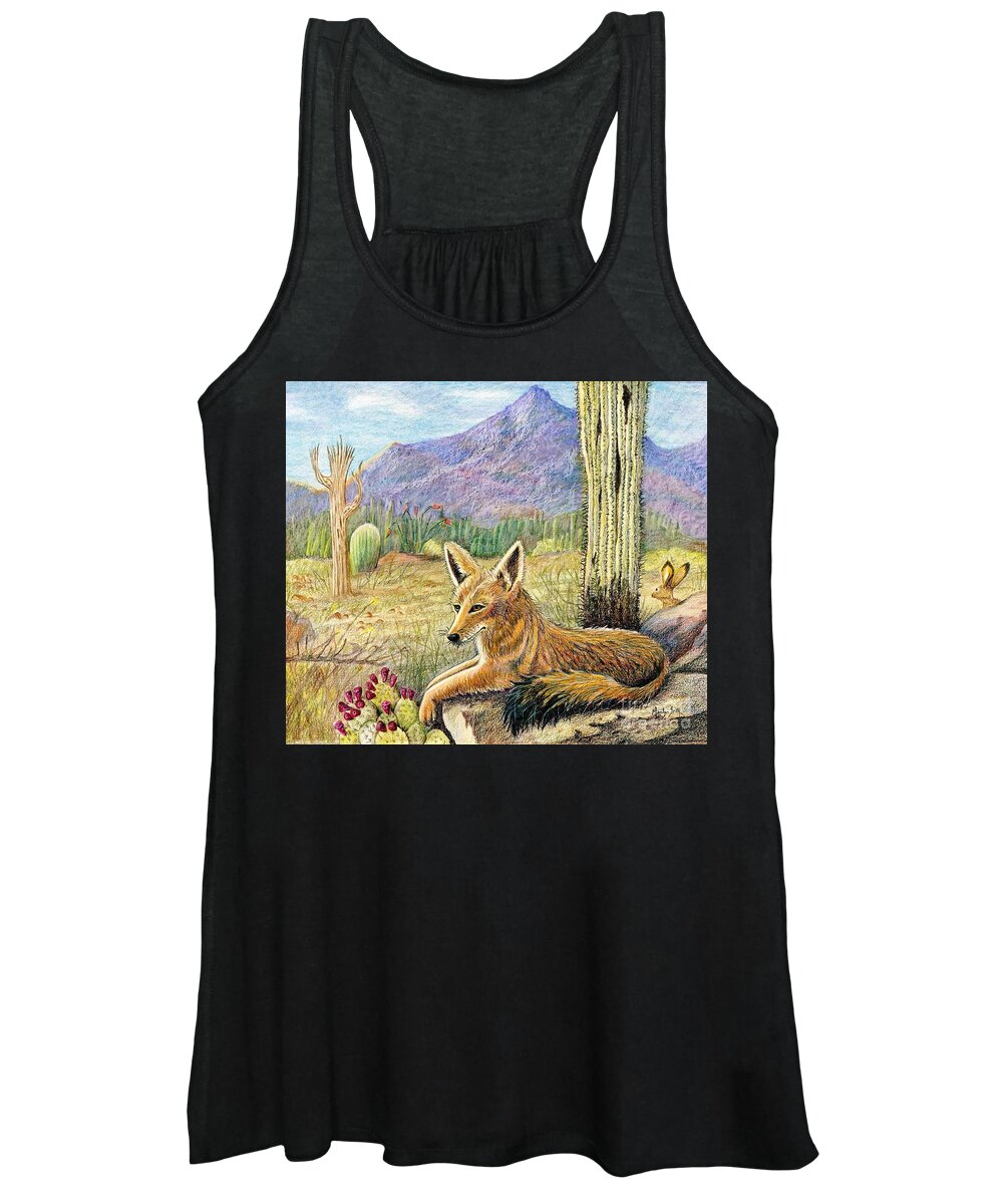 Coyote Women's Tank Top featuring the drawing Come One Step Closer by Marilyn Smith