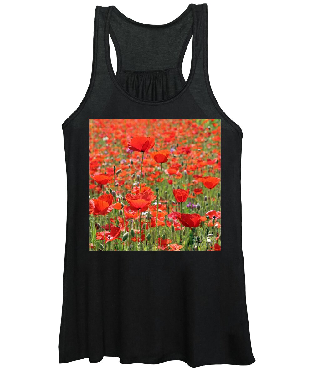 Commemorative Poppies Uk Red Flower Poppy Flowers Meadow Field Women's Tank Top featuring the photograph Commemorative Poppies by Julia Gavin