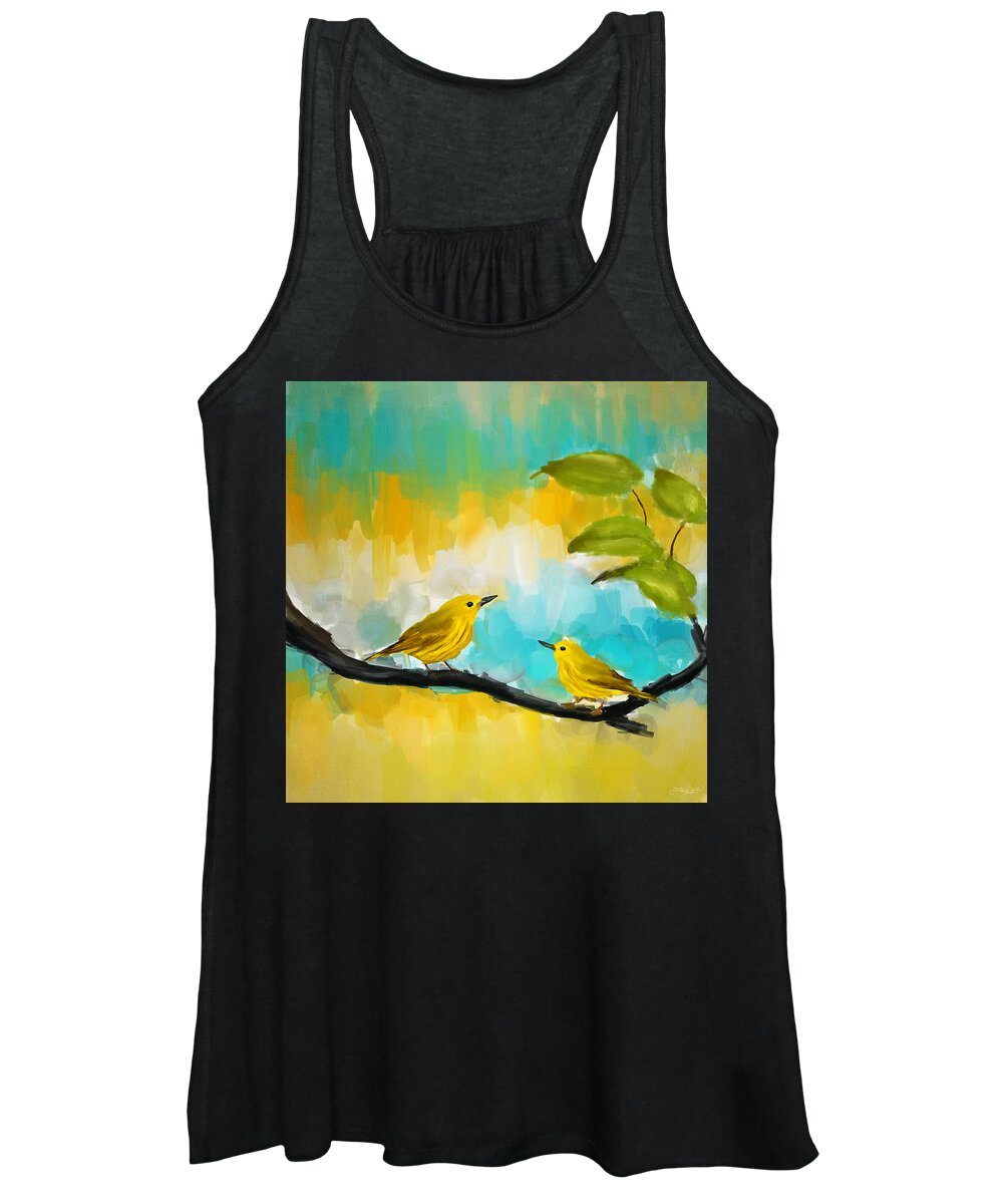 Yellow Women's Tank Top featuring the painting Companionship by Lourry Legarde