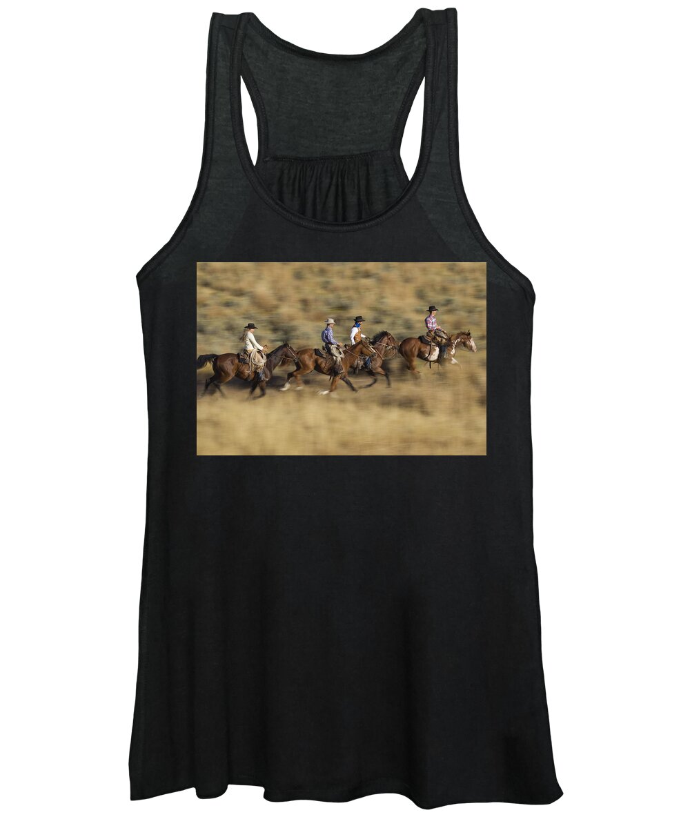 Feb0514 Women's Tank Top featuring the photograph Cowboys And Cowgirl Riding Oregon by Konrad Wothe