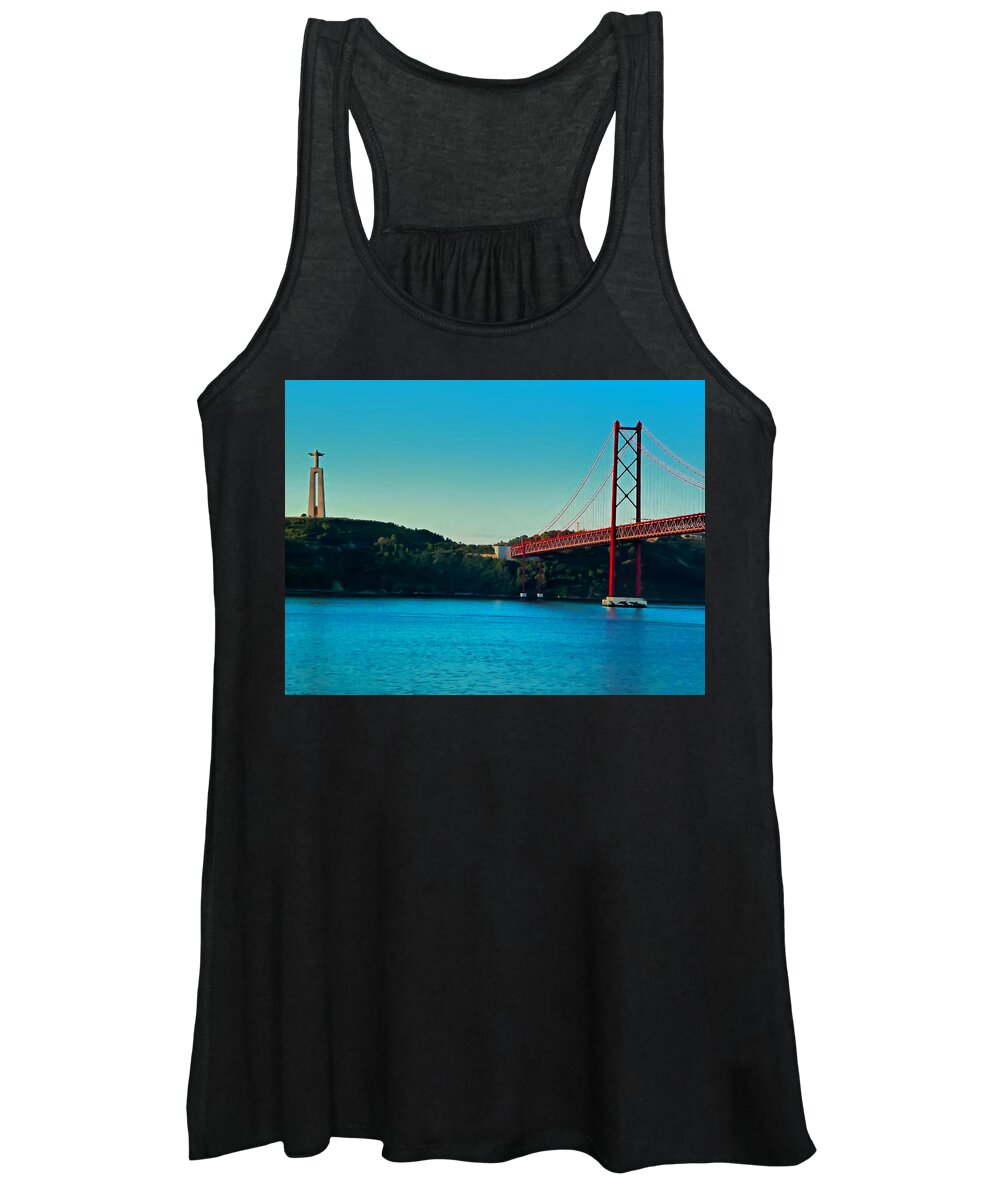 Lisbon Women's Tank Top featuring the photograph Cristo Rei and the 25 de Abril Bridge by Mitchell R Grosky