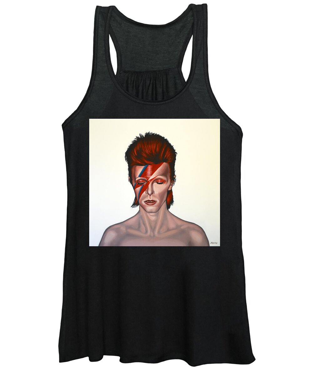 David Bowie Women's Tank Top featuring the painting David Bowie Aladdin Sane by Paul Meijering