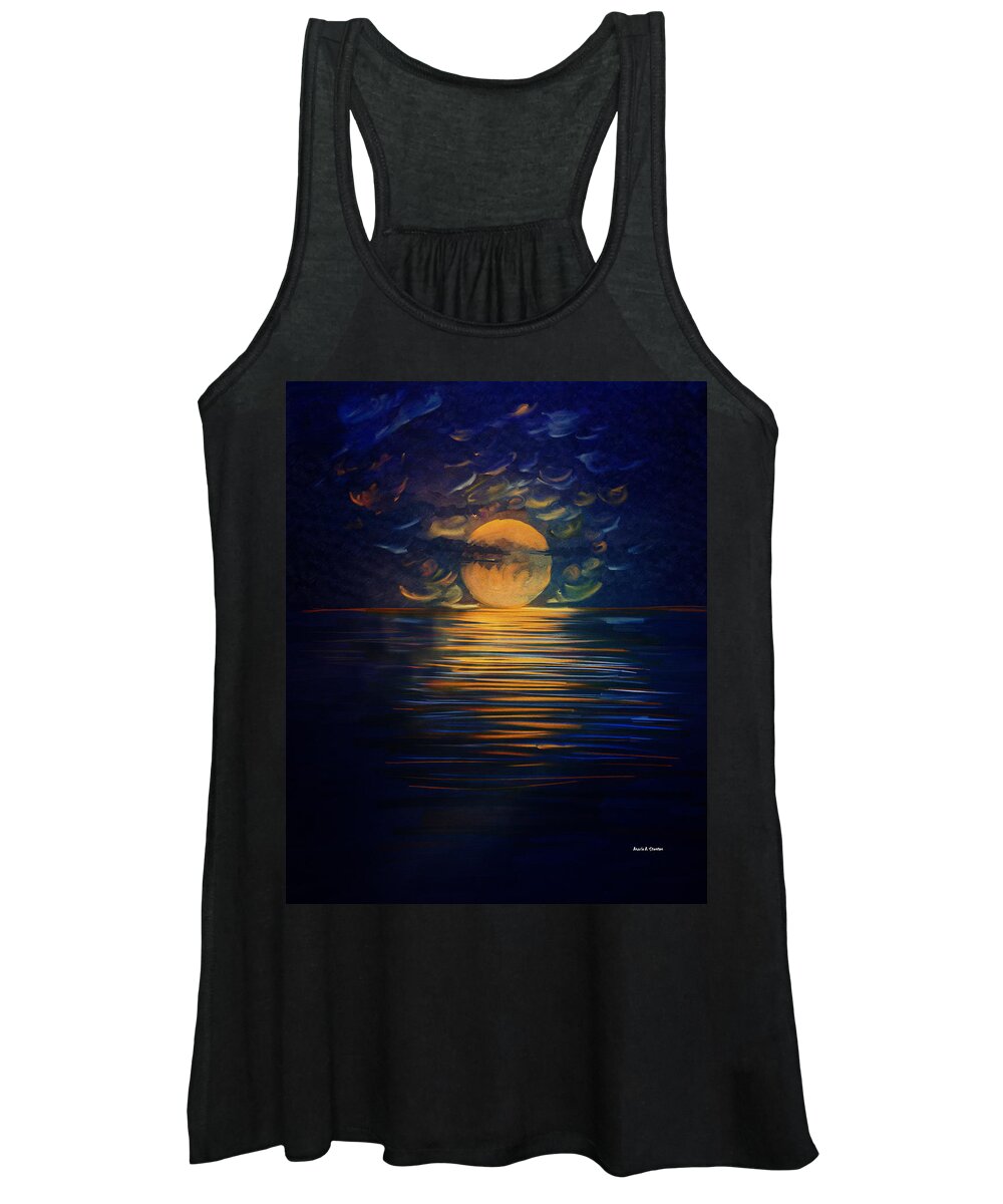 December Full Moon Peace Over The Ocean Women's Tank Top featuring the painting December Full Moon Peace over The Ocean by Angela Stanton