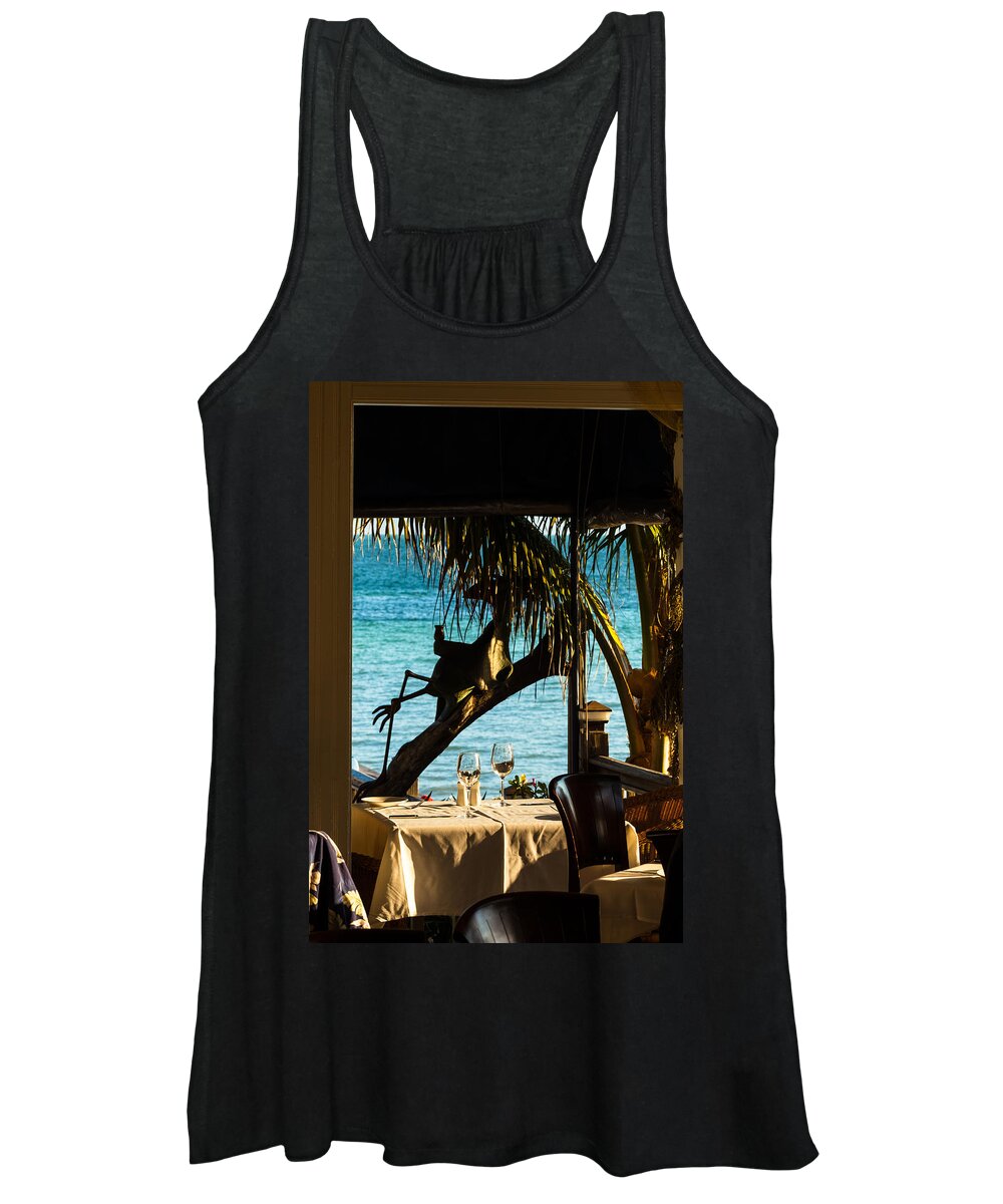 Backyard Women's Tank Top featuring the photograph Dining For Two at Louie's Backyard by Ed Gleichman