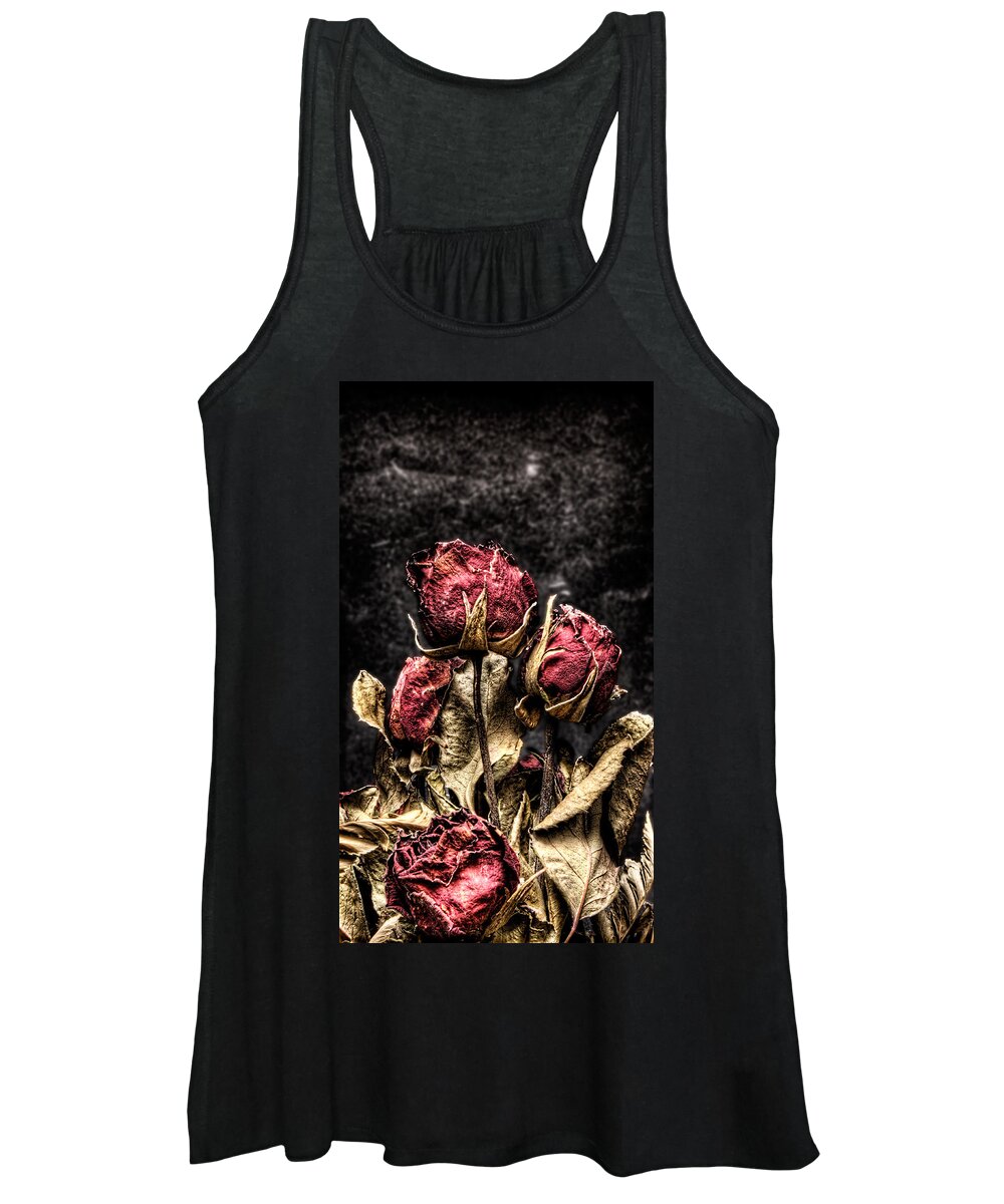 Dry Roses Women's Tank Top featuring the photograph Dry Roses In Black by Weston Westmoreland