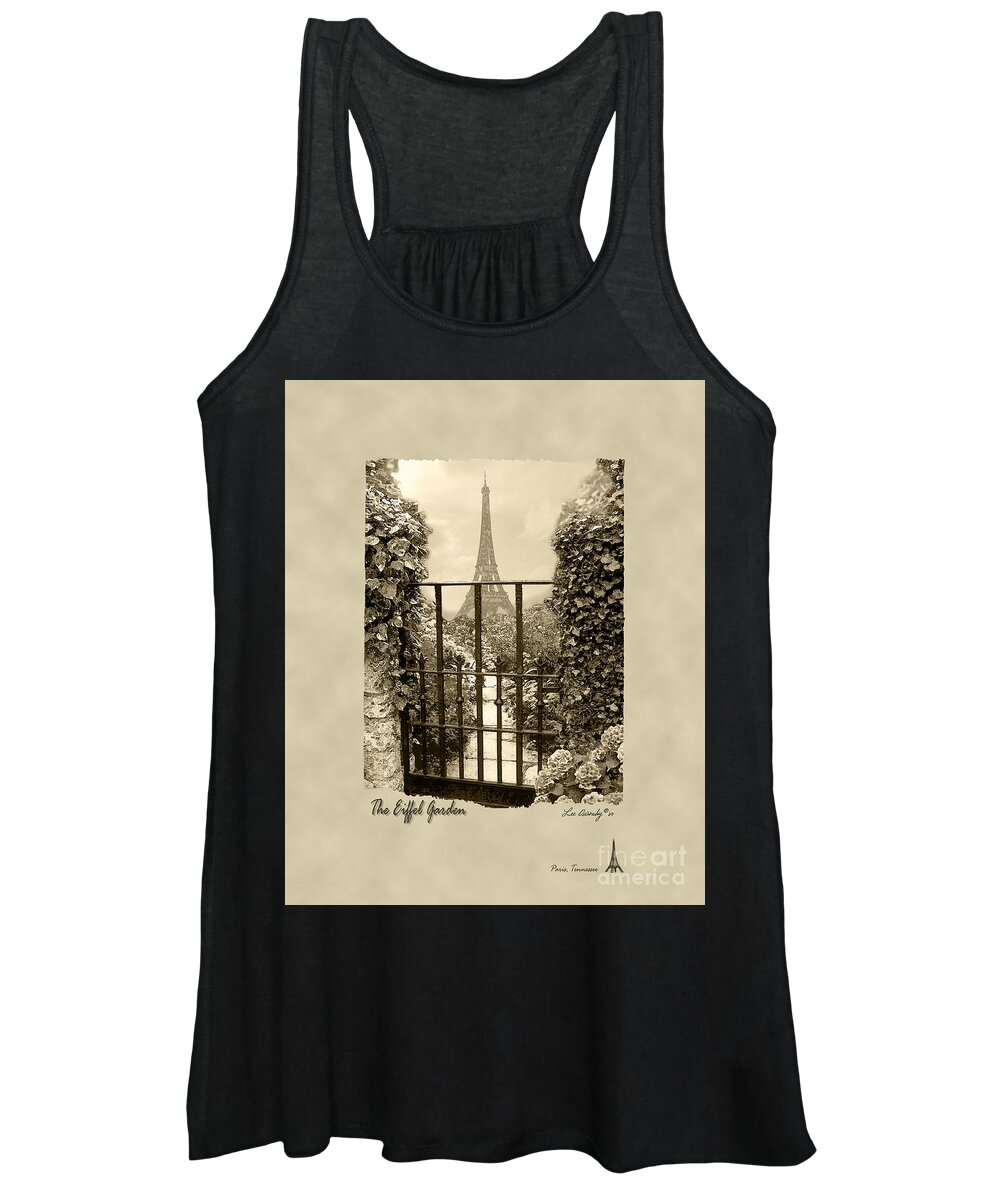 Eiffel Tower Women's Tank Top featuring the photograph Eiffel Garden Sepia by Lee Owenby
