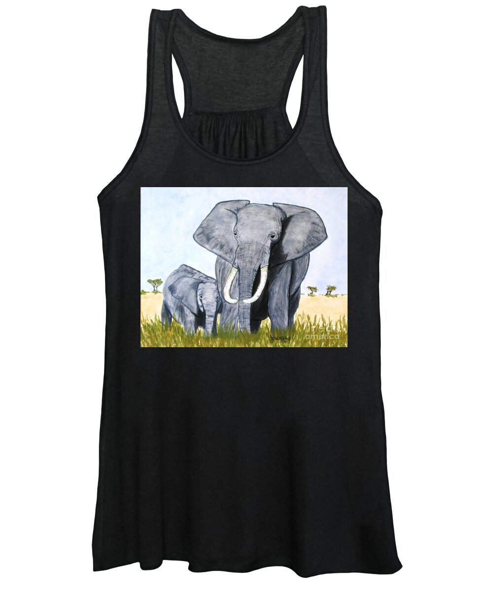 Elephants Women's Tank Top featuring the painting Elephants by Denise Railey