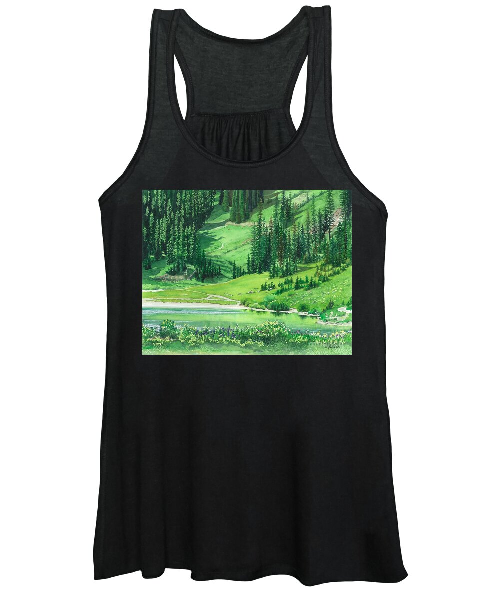 Water Color Trees Women's Tank Top featuring the painting Emerald Lake by Barbara Jewell