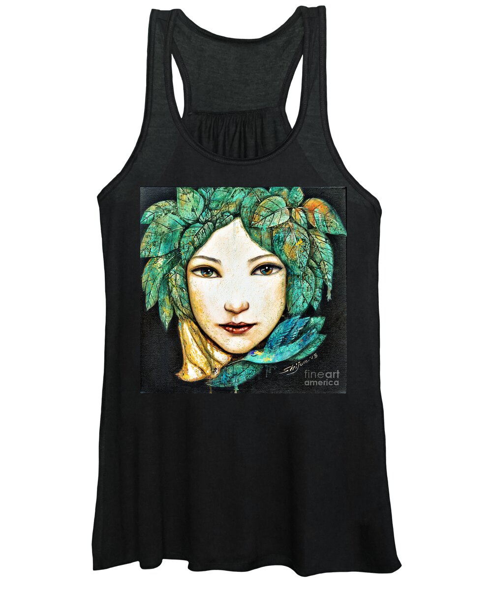 Shijun Women's Tank Top featuring the painting Eyes of the Forest by Shijun Munns