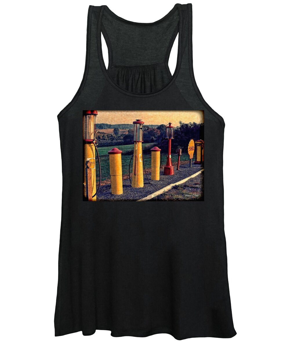 Fill'er Up Women's Tank Top featuring the photograph Fill 'er Up Vintage Fuel Gas Pumps by Bellesouth Studio
