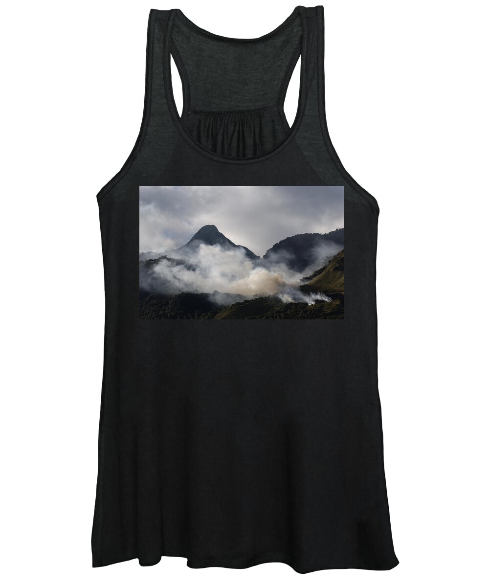 Feb0514 Women's Tank Top featuring the photograph Fire Used To Herd Cattle Andes Mts by Pete Oxford