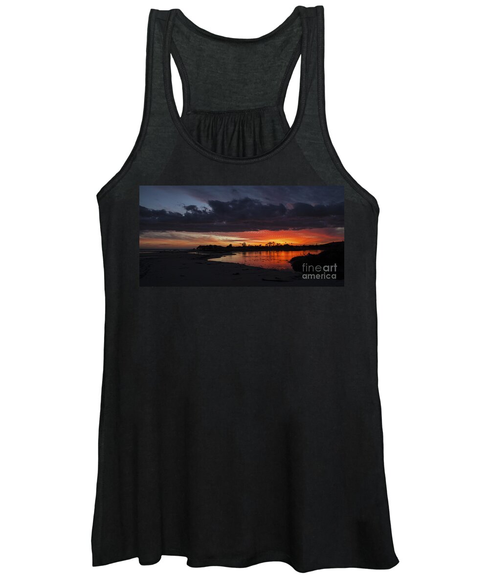 Flaming Red Sunset Prints Women's Tank Top featuring the photograph Flaming Red Sunset Over Malibu Beach Lagoon Estuary Fine Art Photograph Print by Jerry Cowart