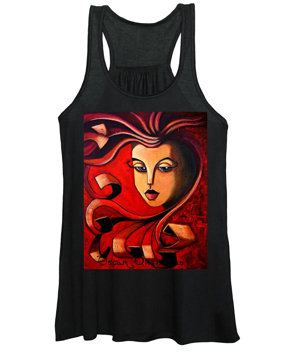 Girl Women's Tank Top featuring the painting Flaming Serenity by Oscar Ortiz